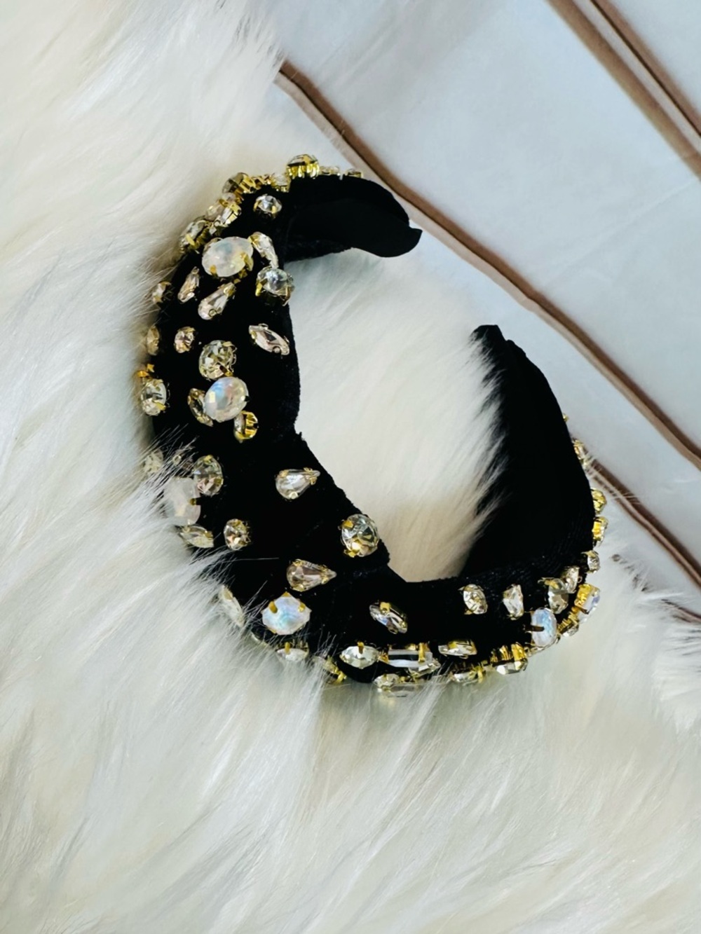 Gianni Bini Black Headband with Gold and Clear Crystal Accents - Picture 4 of 7